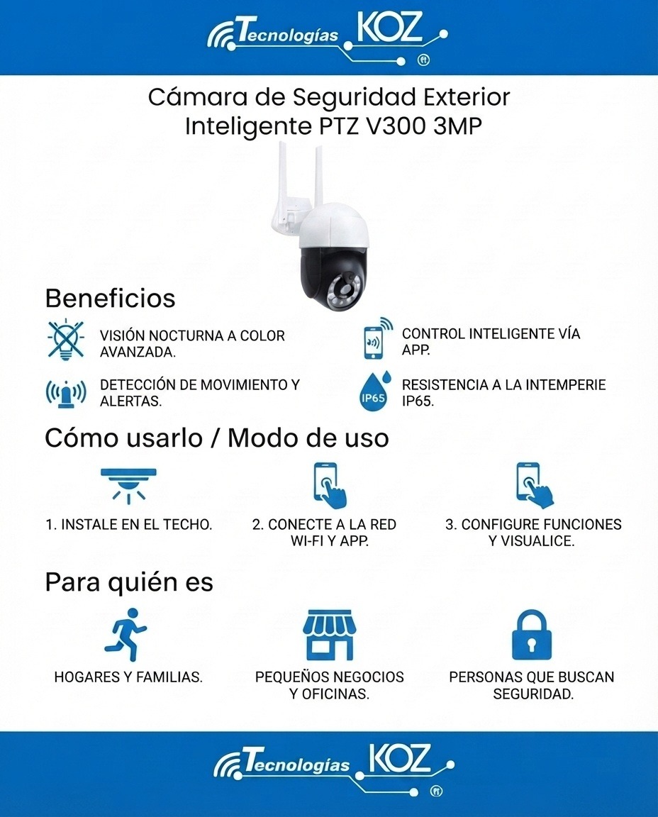 Cámara de Seguridad Exterior Inteligente PTZ V300 (3MP, Wifi, Compatible con Alexa y Google) - Imagen 4