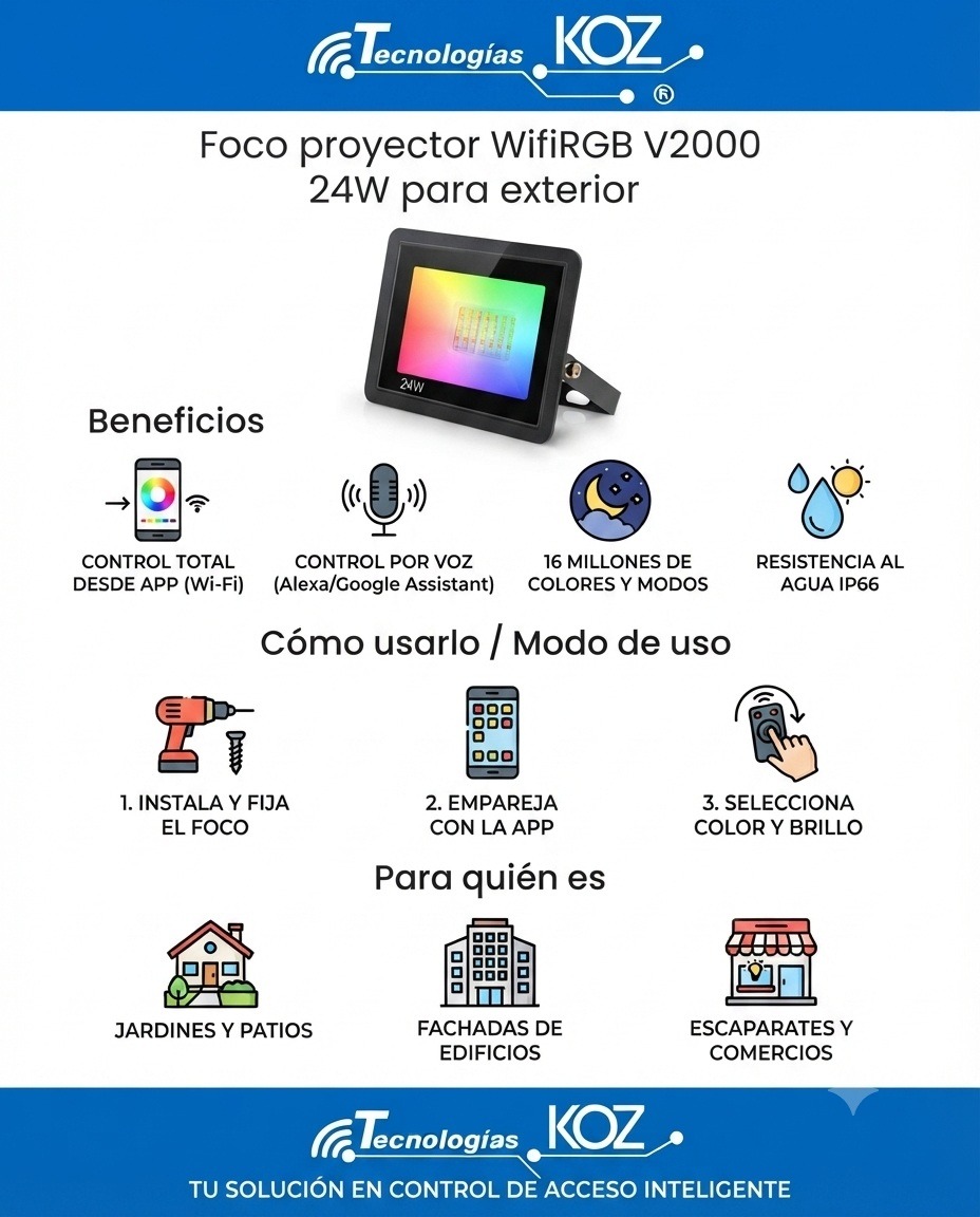 Foco proyector Wifi RGB V2000 24W para exterior - Imagen 4