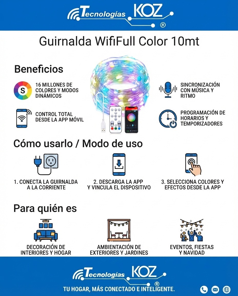 Guirnalda LED Inteligente Wifi RGB 10mt-Compatible con Alexa y Google Home. - Imagen 4