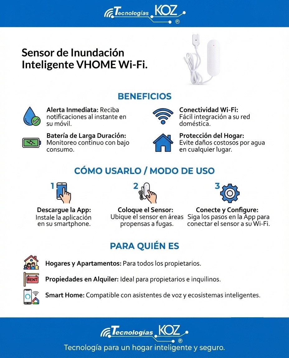 Sensor de Inundación Inteligente VHOME Wi-Fi - Imagen 4