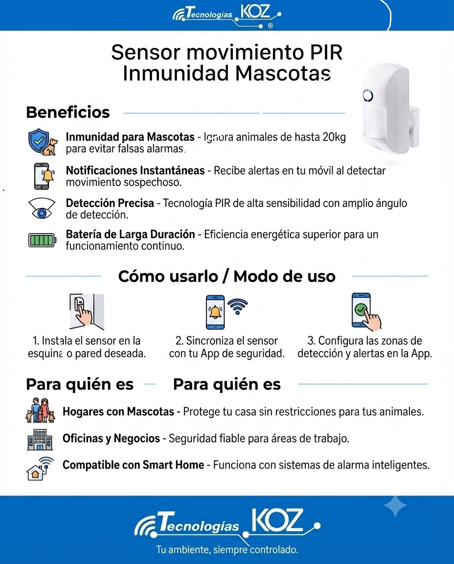 Sensor de Movimiento WiFi Inteligente con Inmunidad para Mascotas - Compatible con Alexa y Google Hom). - Imagen 4