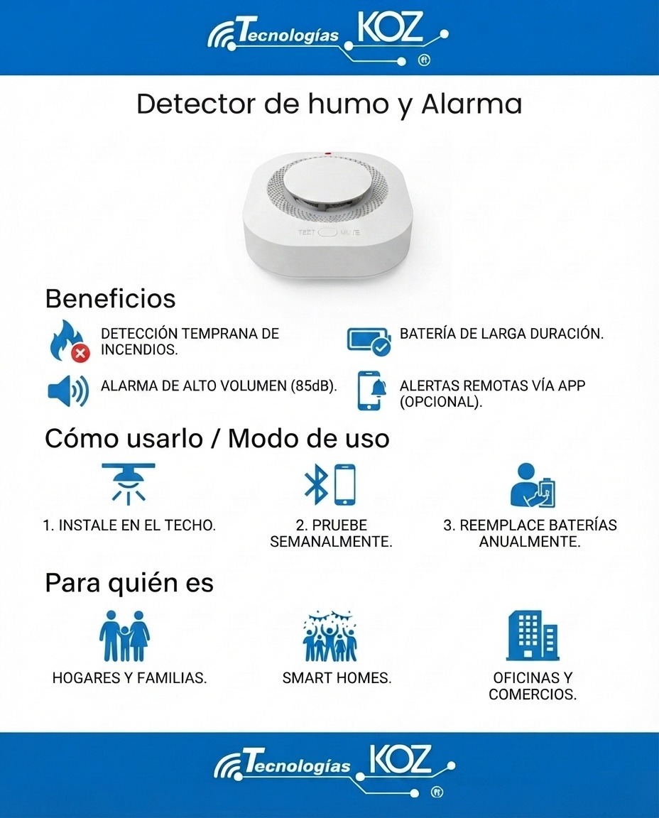 Sensor de Humo Inalámbrico RF Vhome con Sirena - Imagen 4
