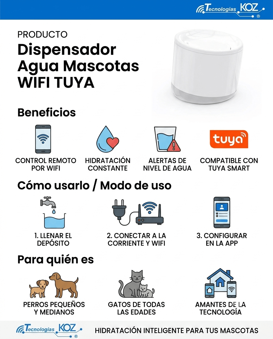 Dispensador de AGUA Inteligente WIFI Tuya App Para Mascotas - Imagen 4