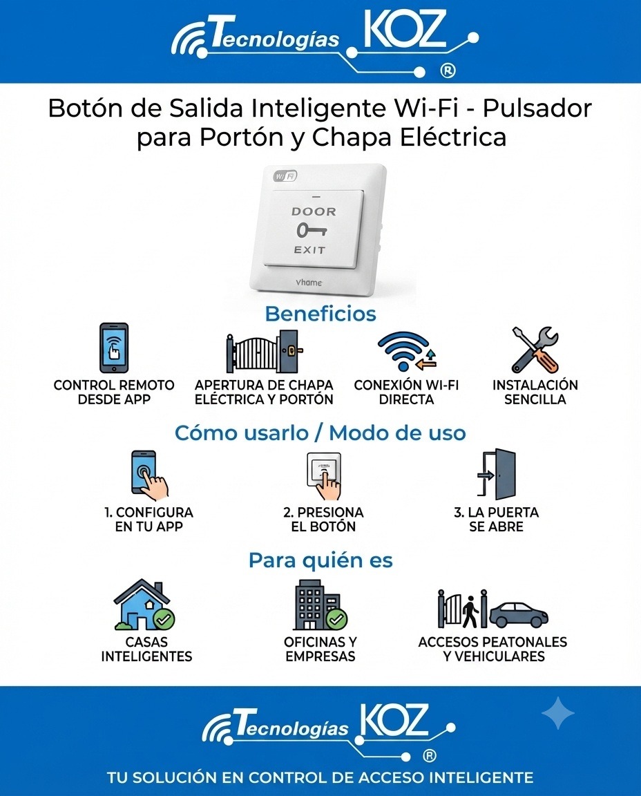 Botón de Salida Inteligente Wi-Fi Vhome | Pulsador para Portón y Chapa Eléctrica (Compatible con Alexa y Google Home) - Imagen 4